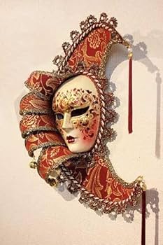 Amazon.co.jp: イタリア 壁飾り ベネチアンマスク 月 赤 マスカレード